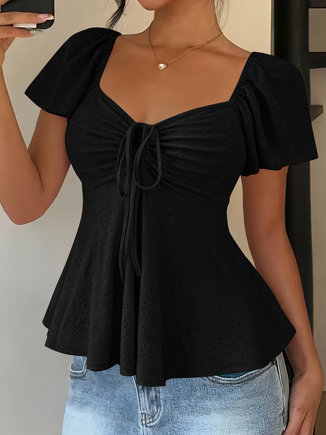 Josephine | Flutter-Ærme Peplum Top