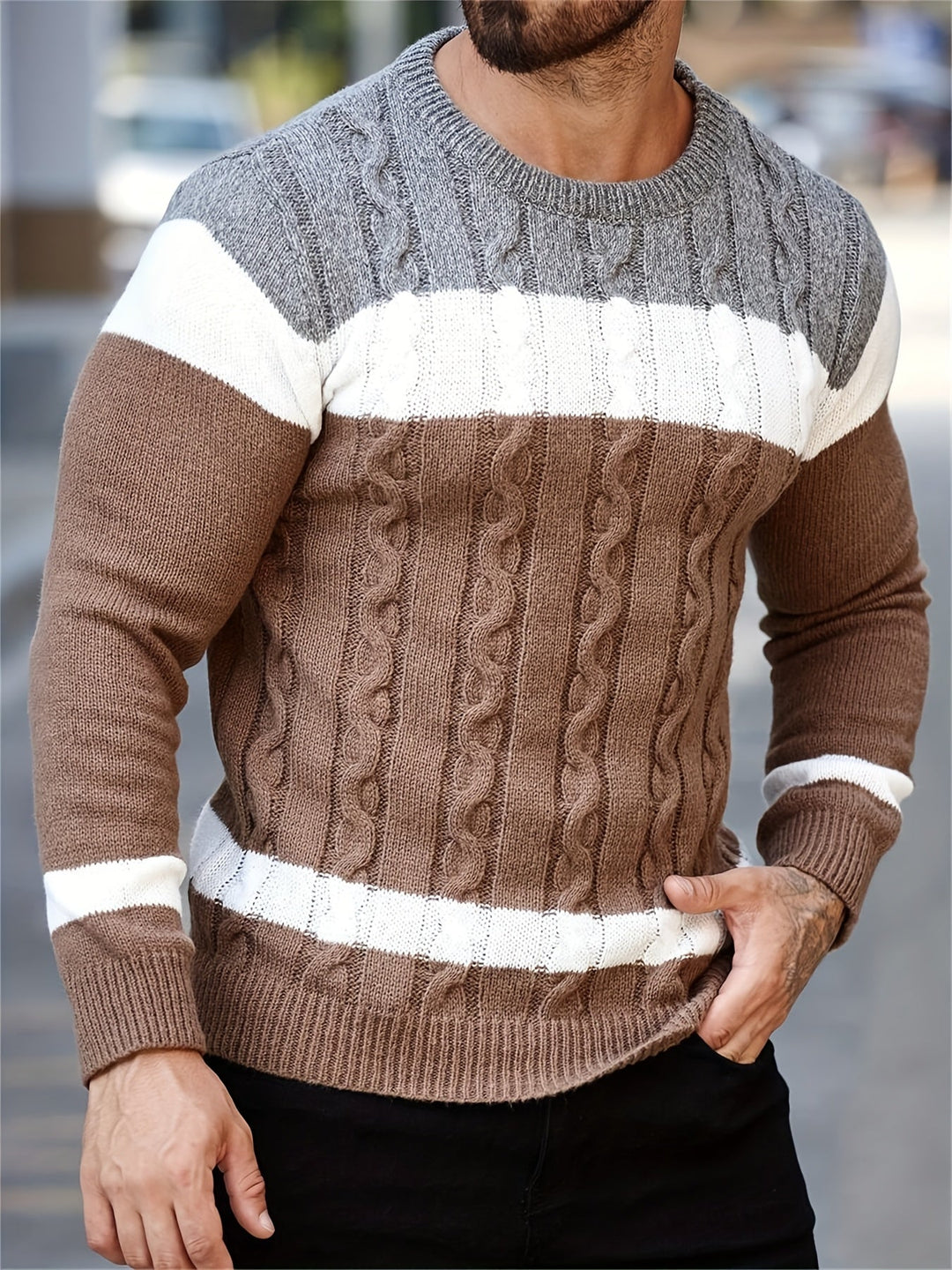 Ethan | Farveblok Strikket Sweater