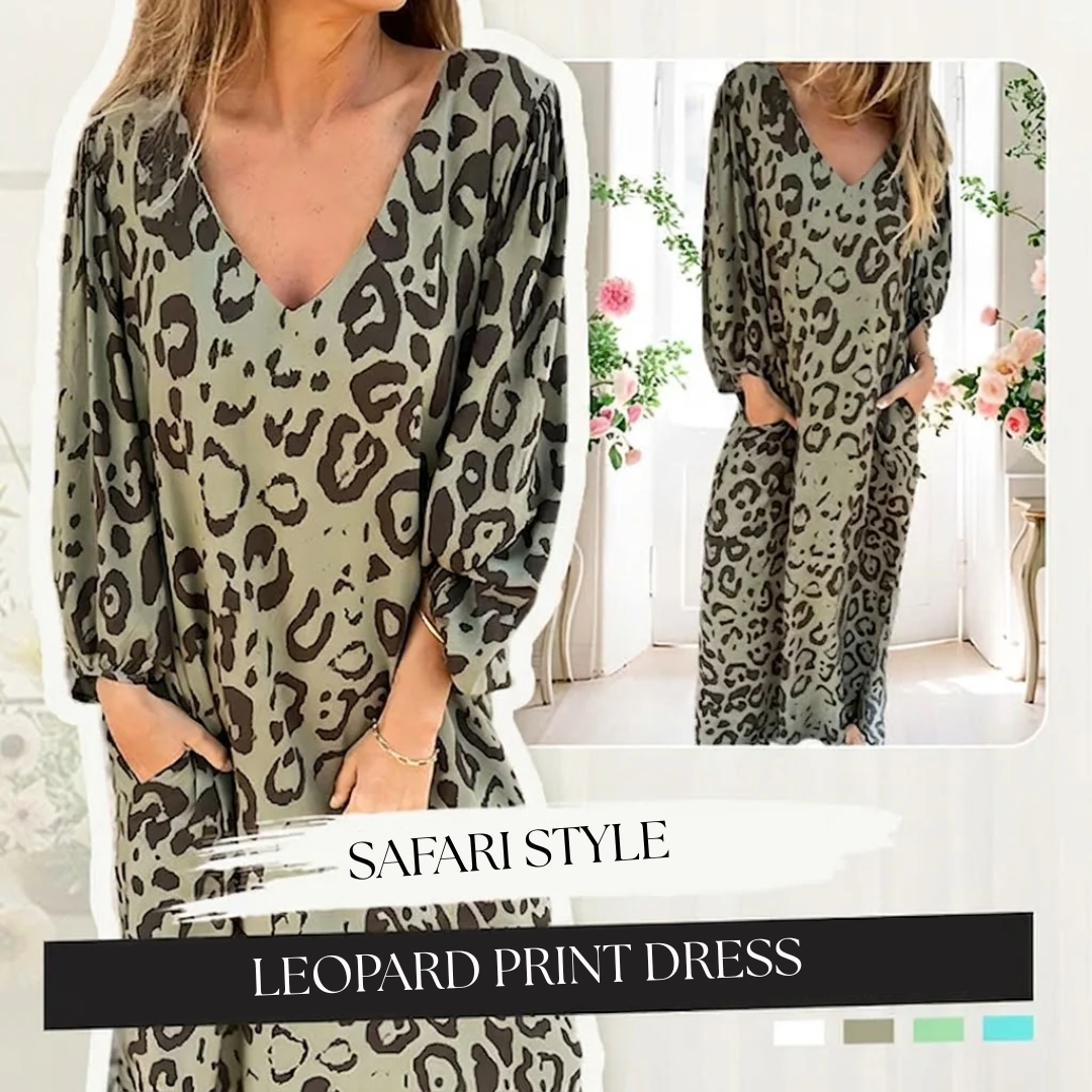 Sharon | Stilfuld Lang V-Hals Leopardkjole