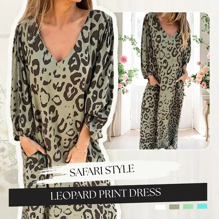 Sharon | Stilfuld Lang V-Hals Leopardkjole