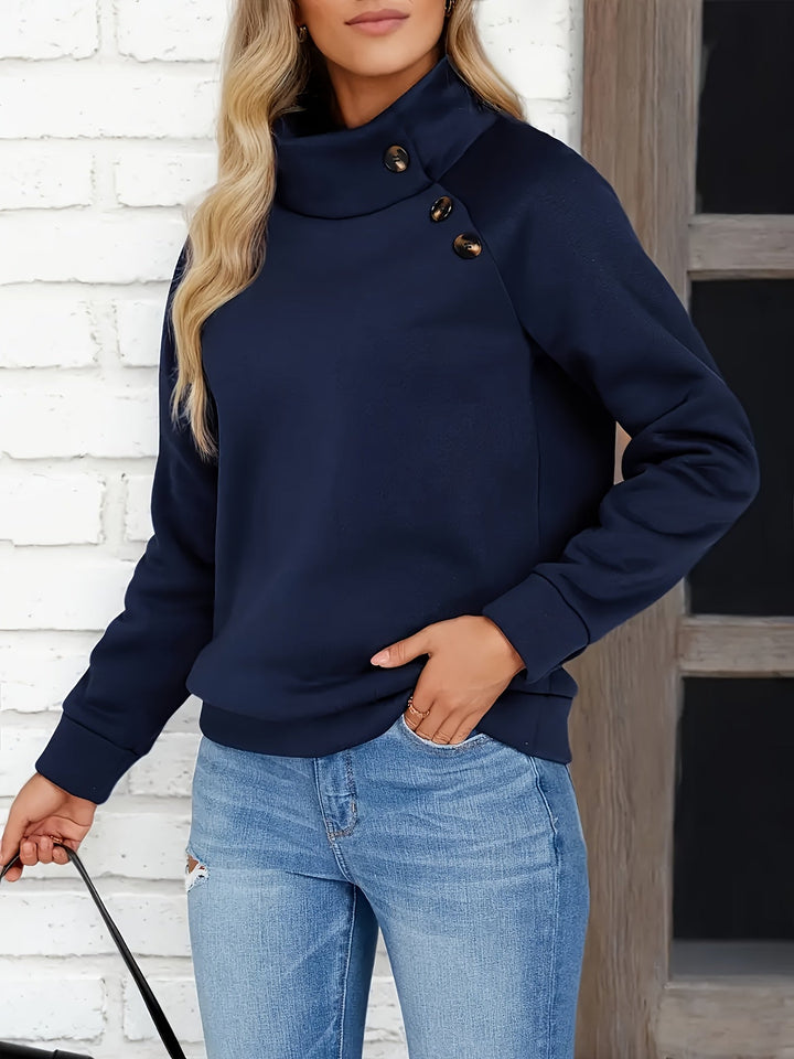 Kirsten | Sweatshirt med knapdetalje og ståkrave