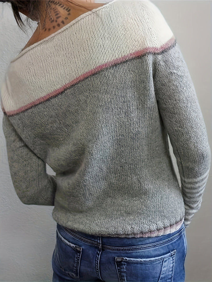 Francesca | Farveblok Båd Hals Sweater
