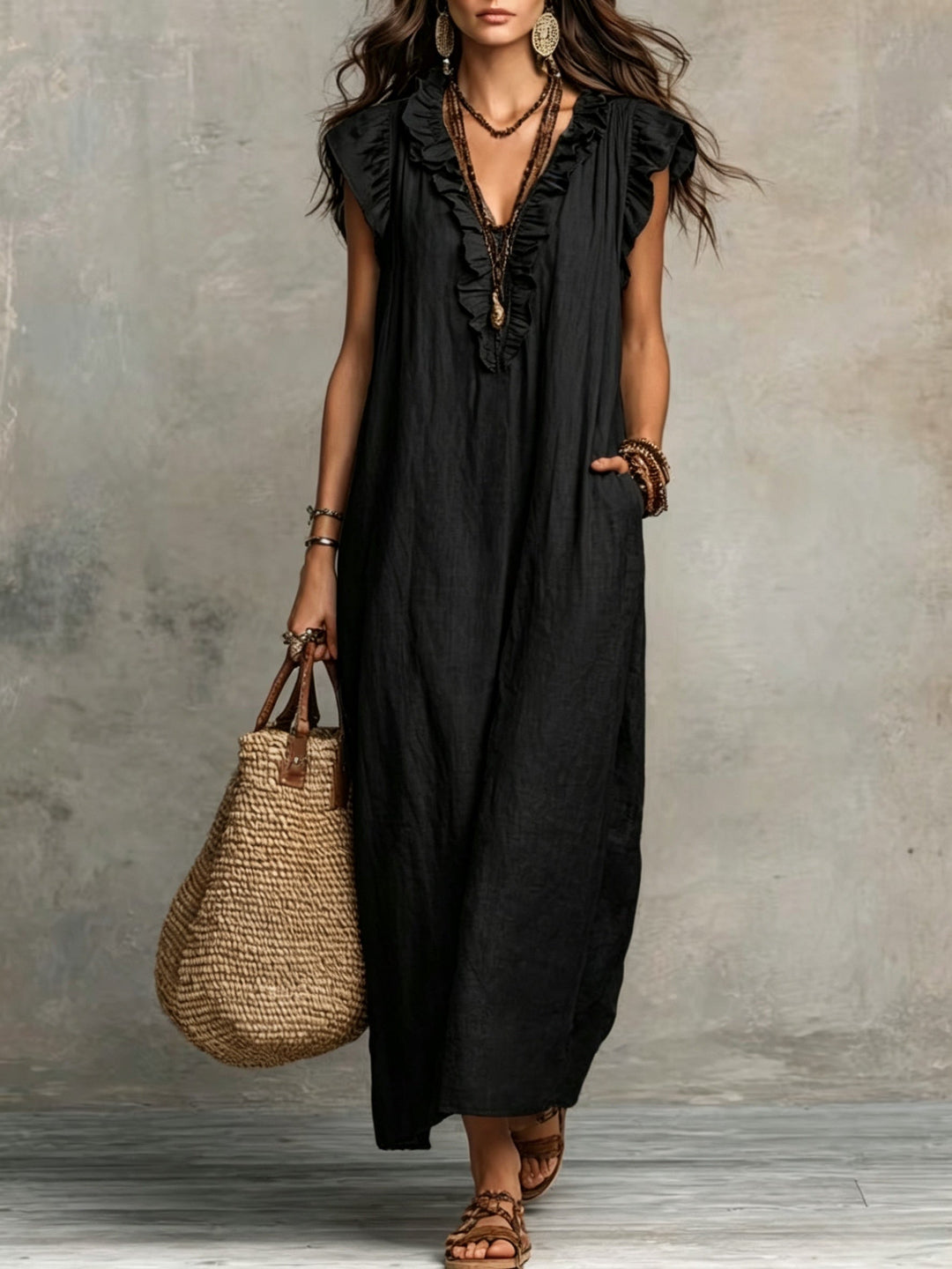Marisol | Rynket Bohemian Maxi Kjole