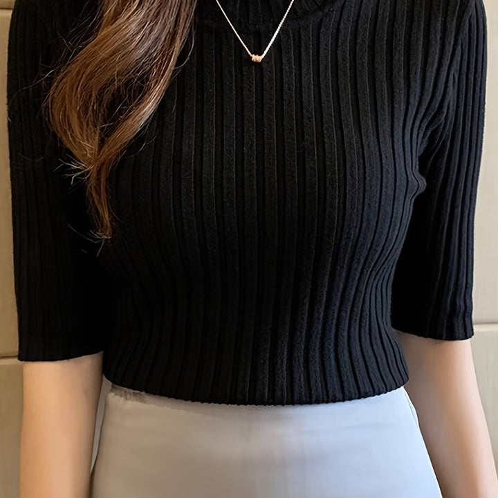 Verity | Ribbede Mock-Neck Top