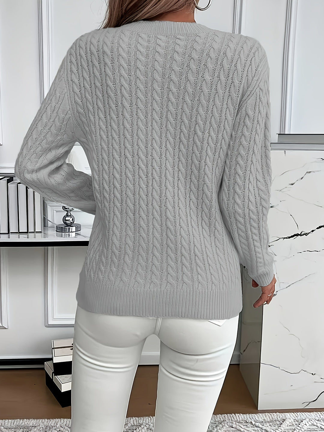Faye | Kabelstrikket Rundhalset Sweater