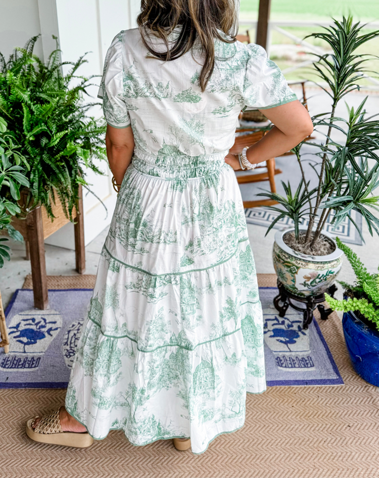 Eliza | Klassisk Toile Maxi Kjole
