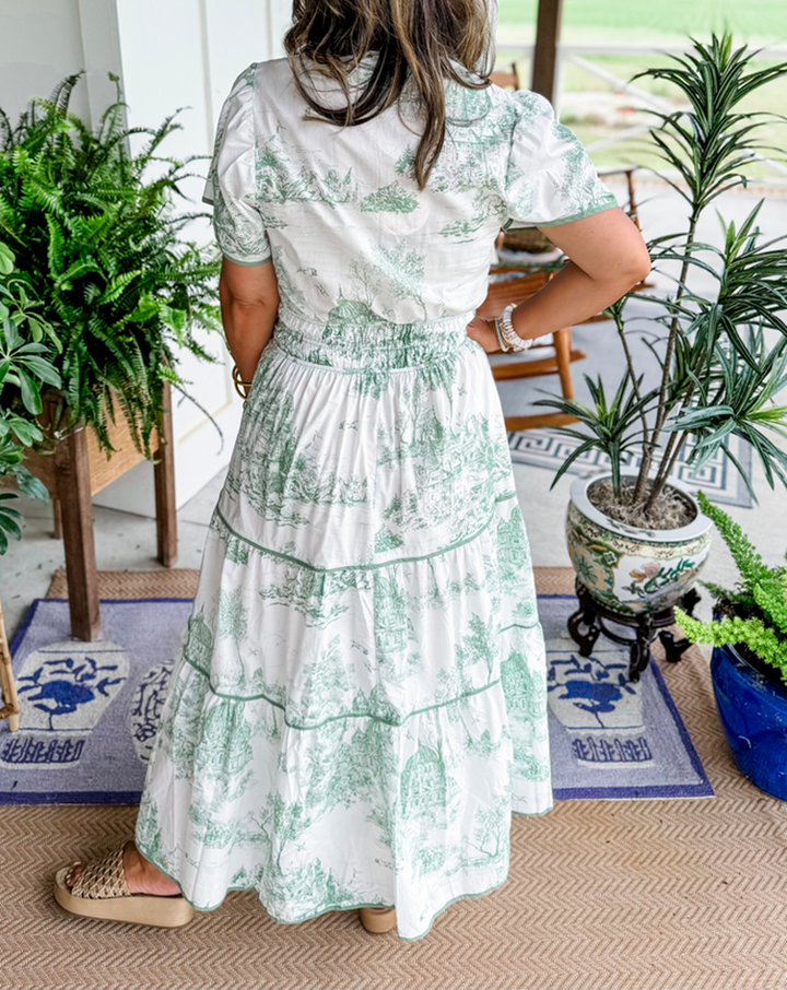Eliza | Klassisk Toile Maxi Kjole