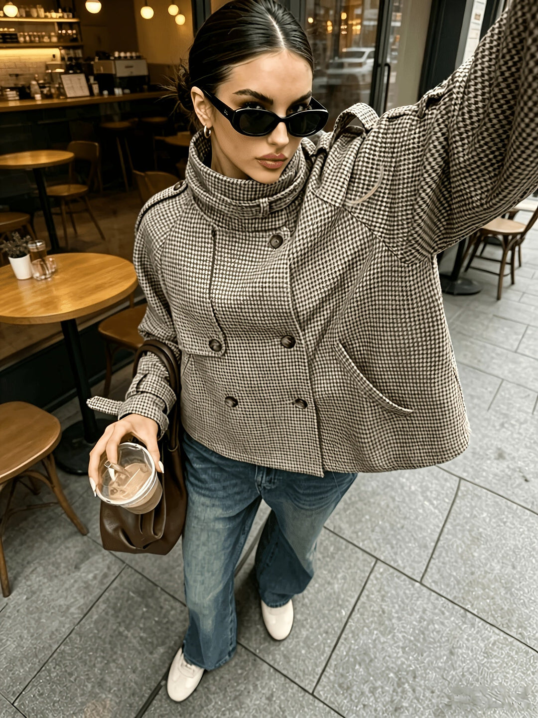 Marguerite | Jakke med Ståkrave i Houndstooth