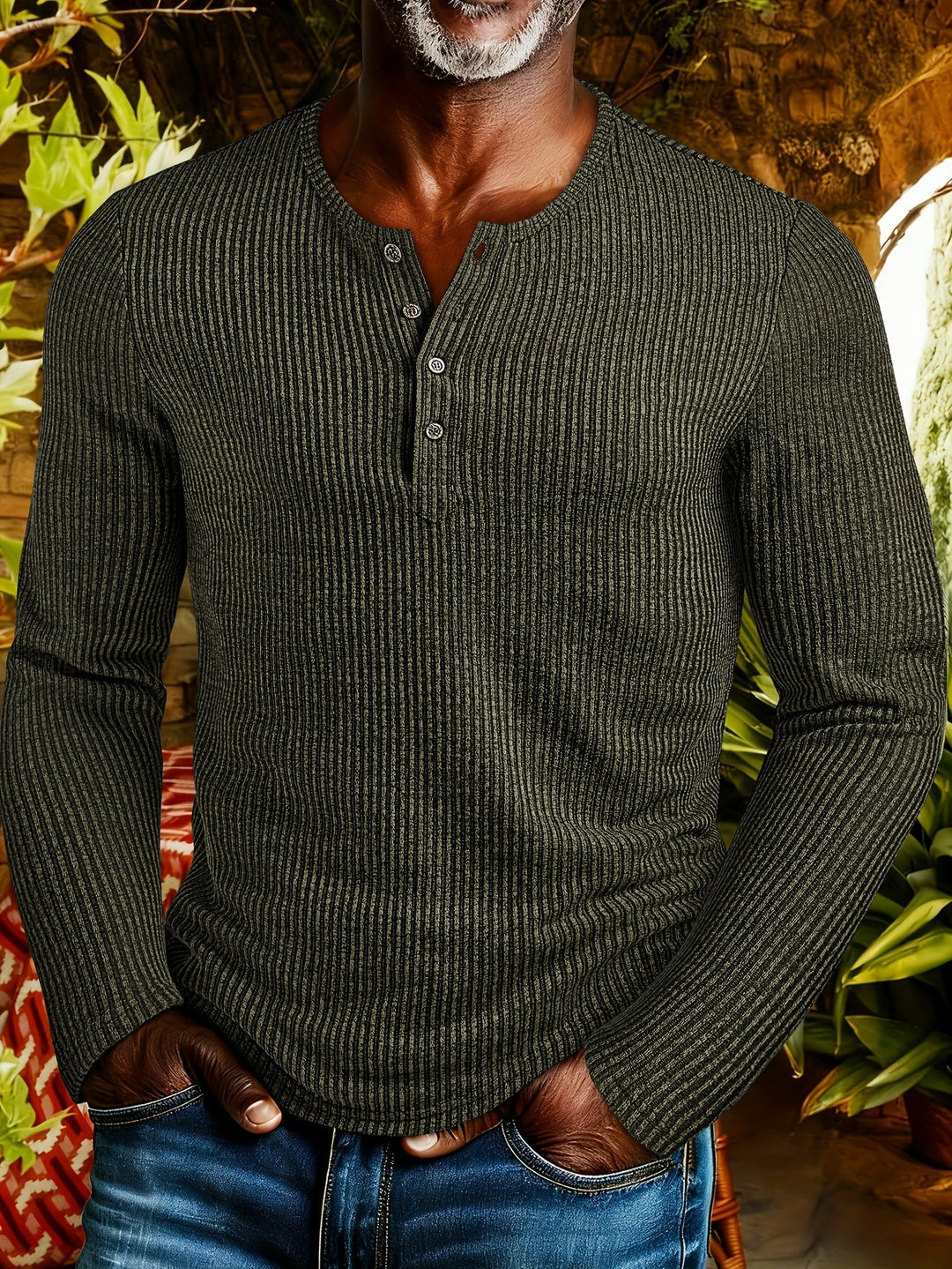 Griffin | Struktureret Ribbet Henley Skjorte