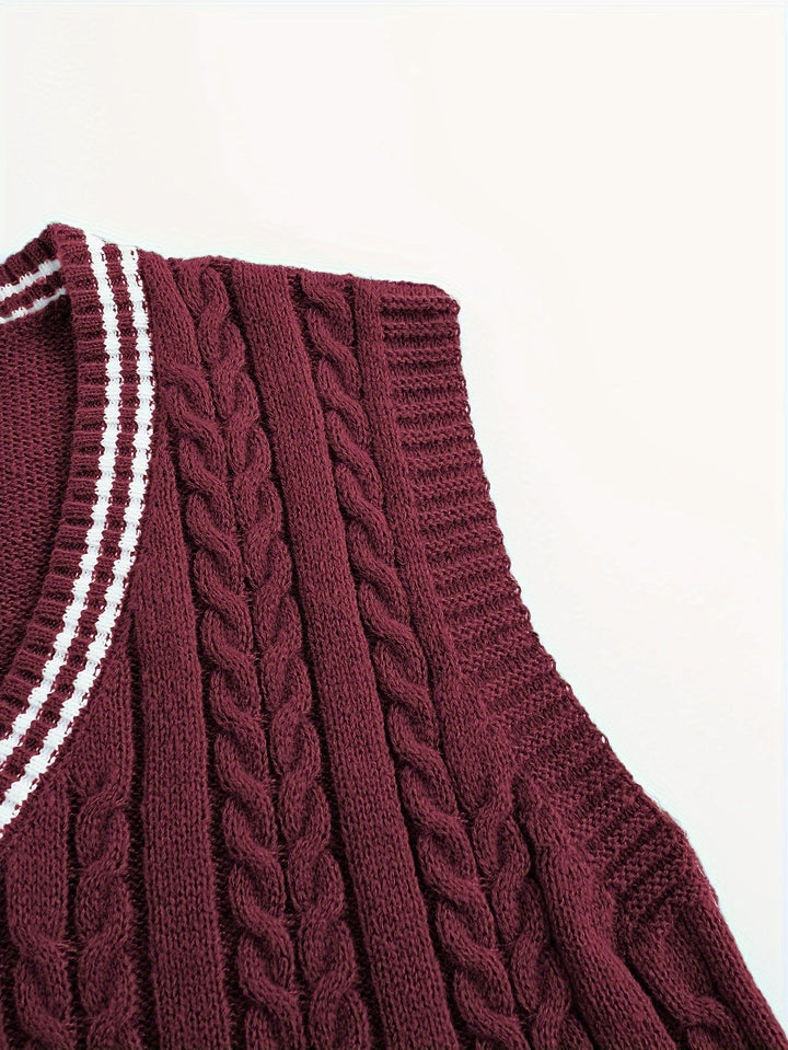 Gideon | Kabelstrikket V-hals Sweater Vest