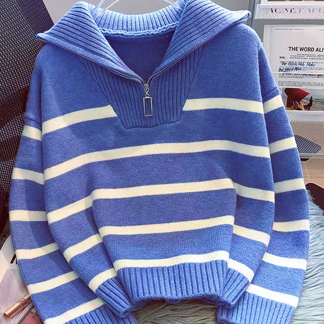 Sabina | Stribet Quarter-Zip Sweater