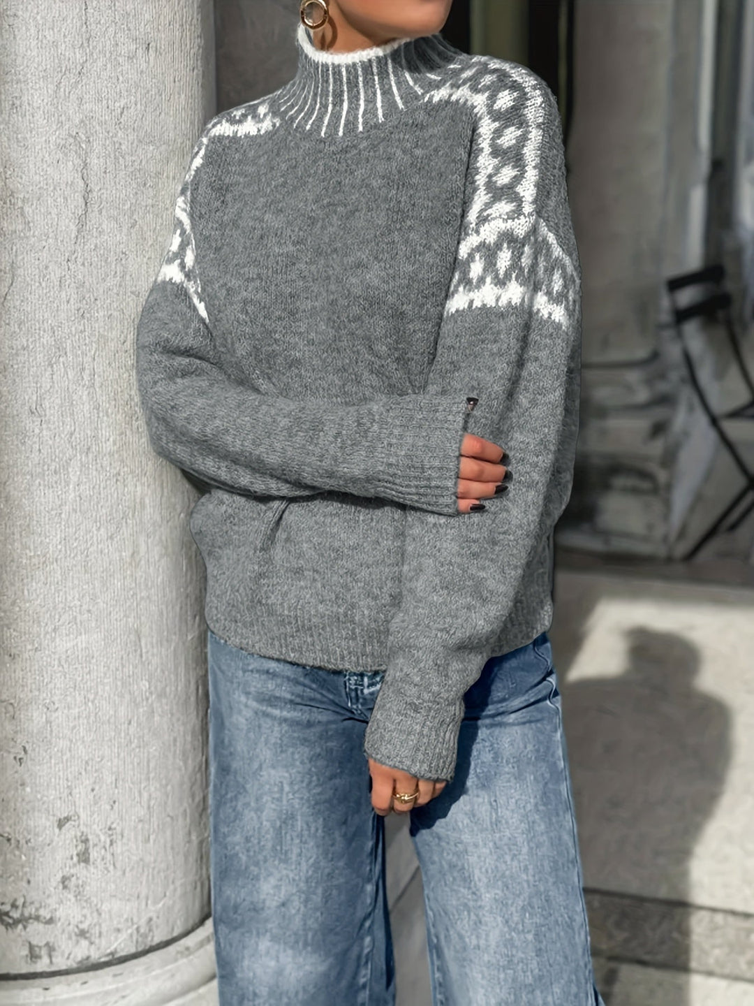 Corinna | Kontrast-Bånd Mock-Neck Sweater
