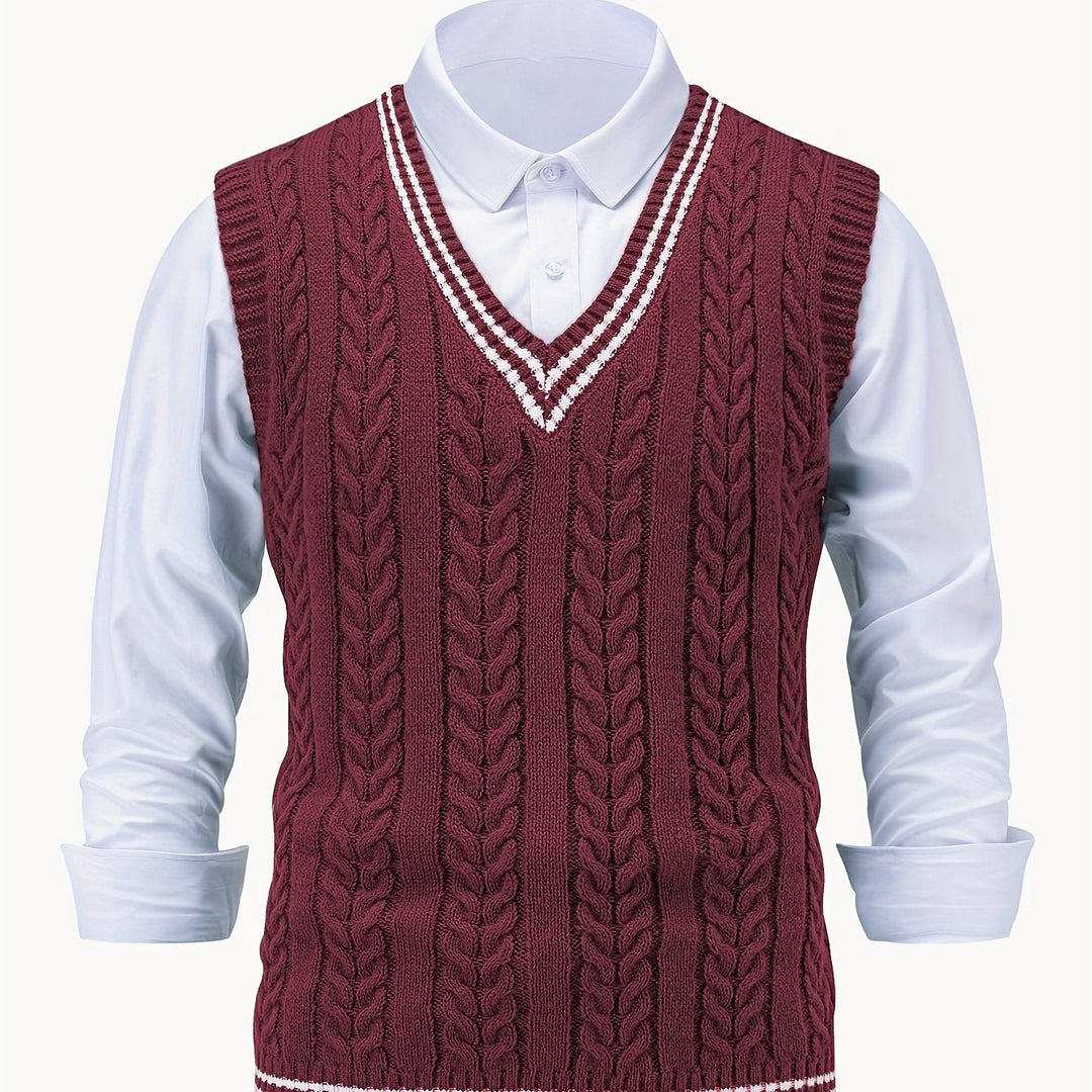 Gideon | Kabelstrikket V-hals Sweater Vest