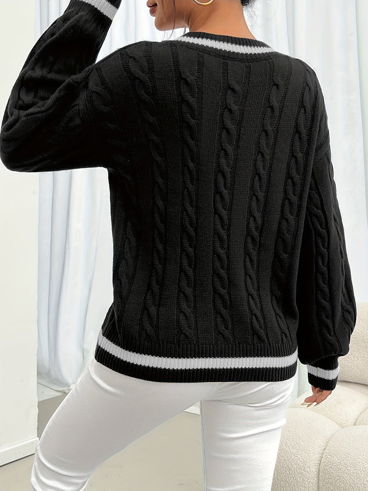 Camryn | Kabelstrikket V-Hals Sweater
