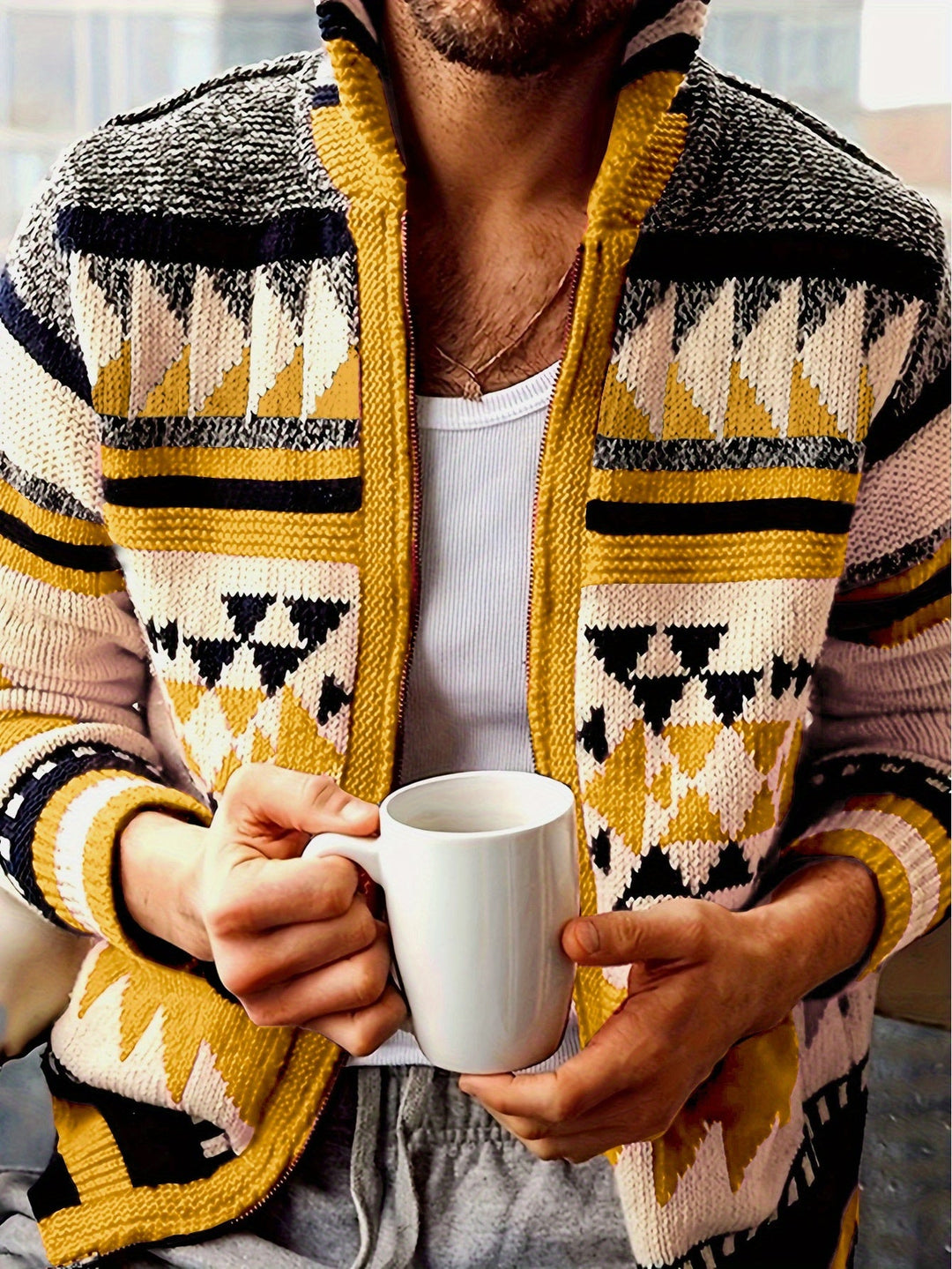 Callum | Mønstret Zip-Up Cardigan