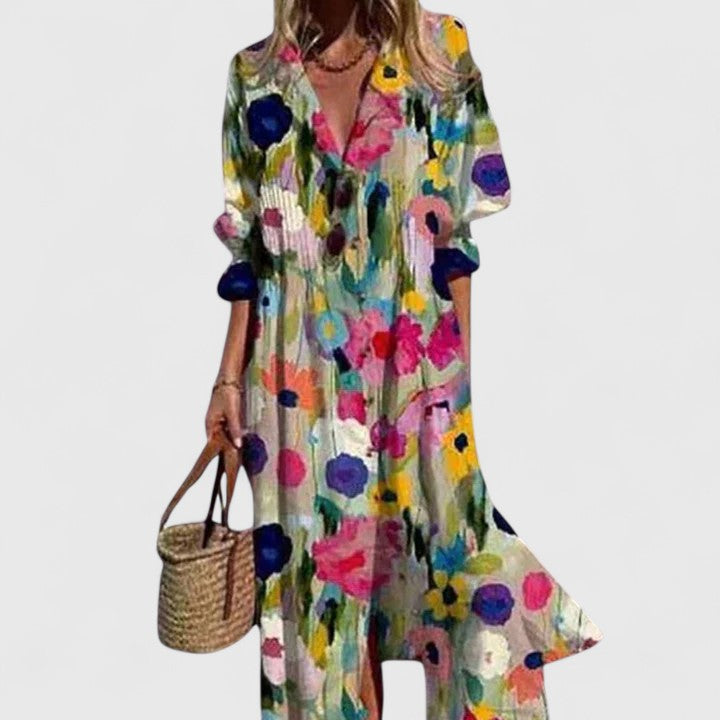 Paula | Elegant Multifarvet Boho Kjole