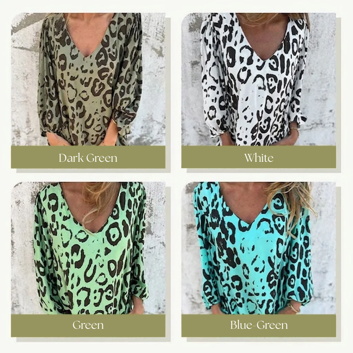 Sharon | Stilfuld Lang V-Hals Leopardkjole