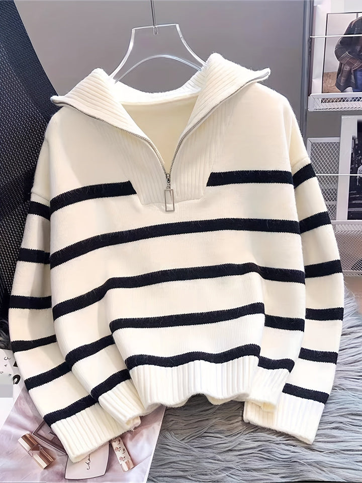 Sabina | Stribet Quarter-Zip Sweater