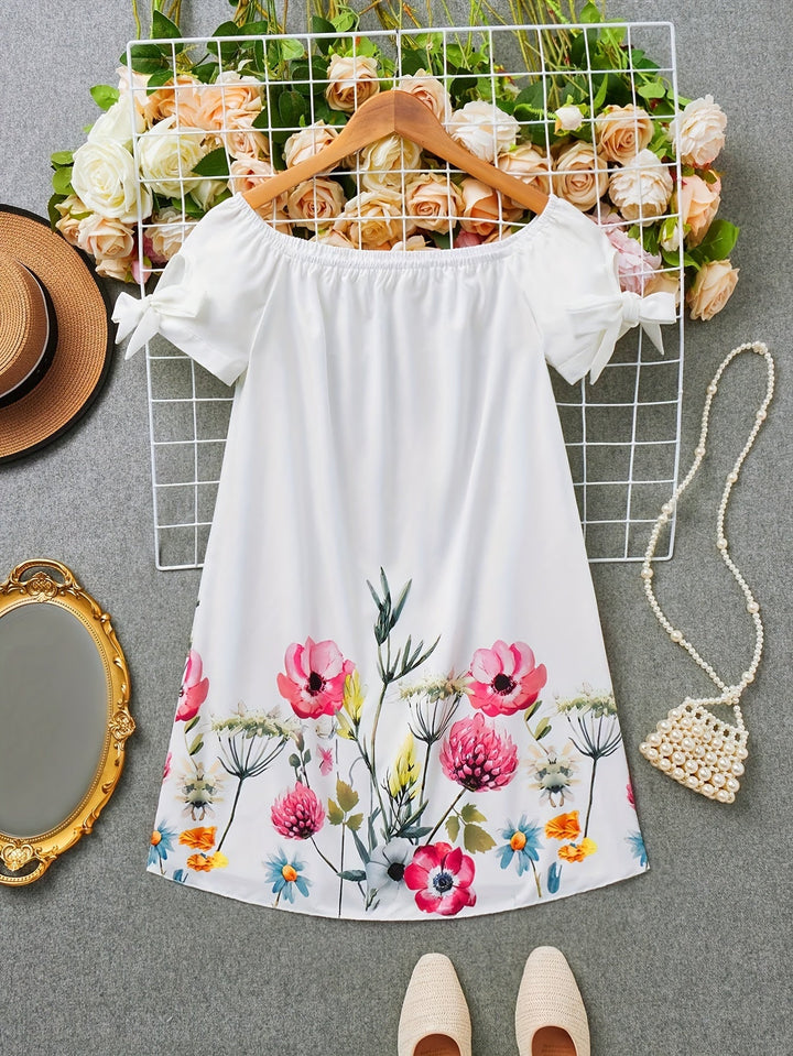 Gemma | Off-Shoulder Blomstret Sløjfekjole