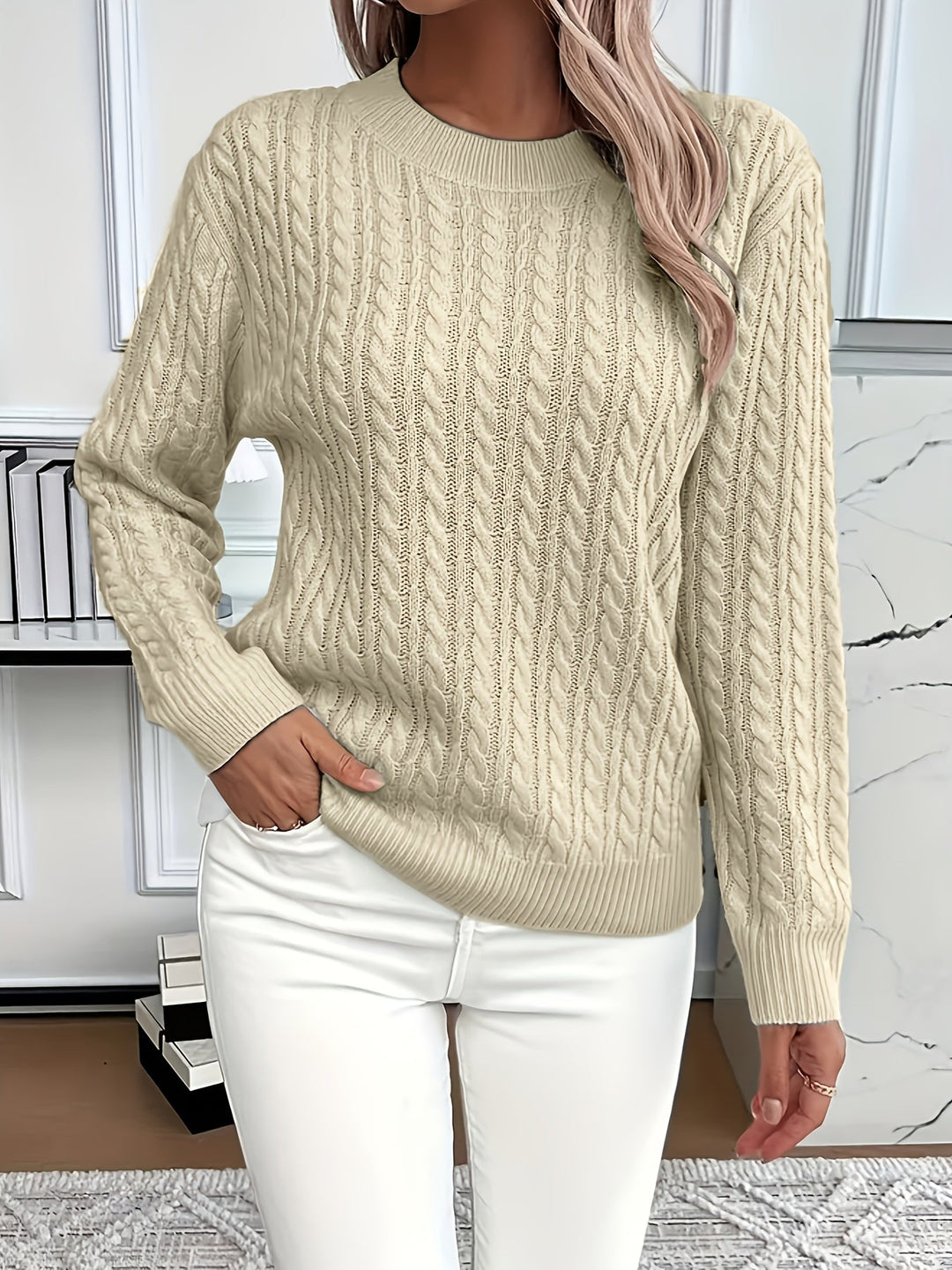 Faye | Kabelstrikket Rundhalset Sweater