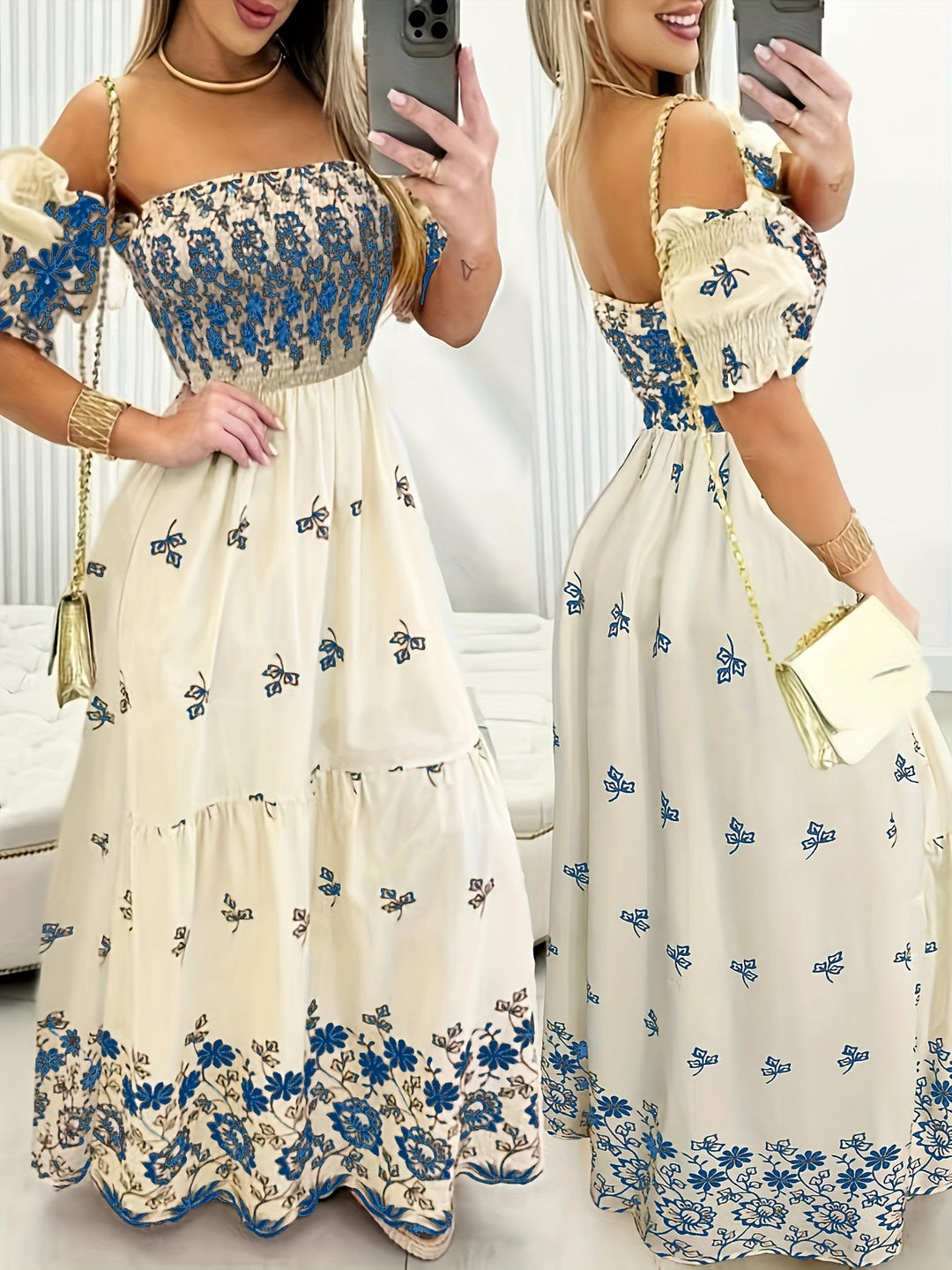 Seraphina | Off-Shoulder Blomster Maxi Kjole