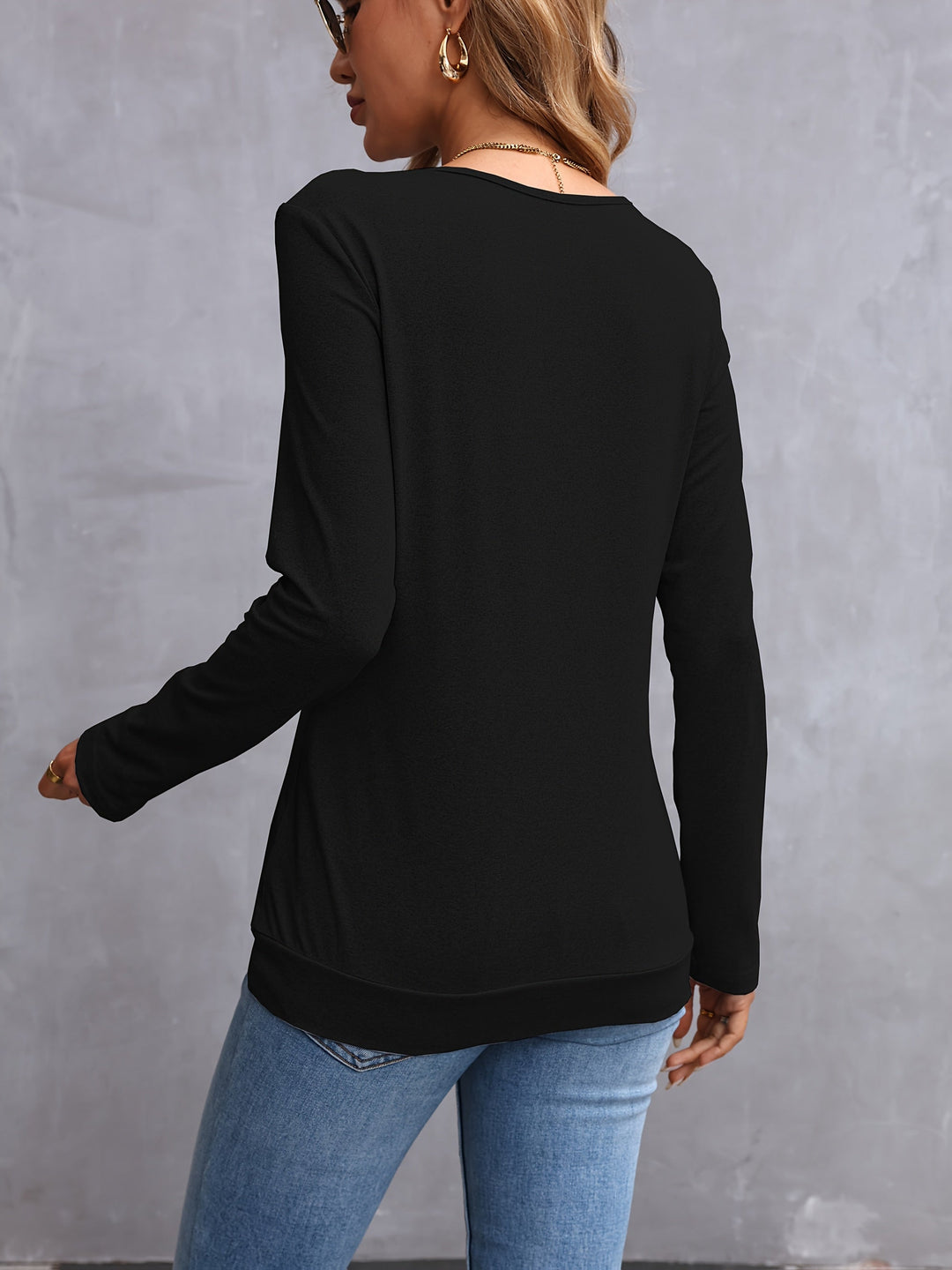 Kathryn | Side-Button V-Hals Langærmet Top
