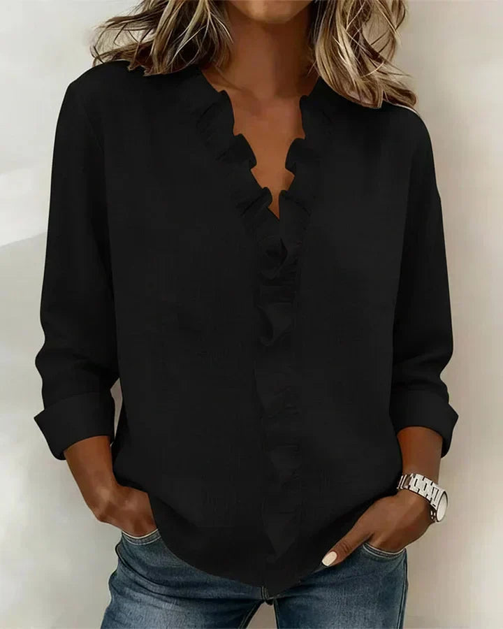 Cayla | Elegant V-hals Rynker Bluse