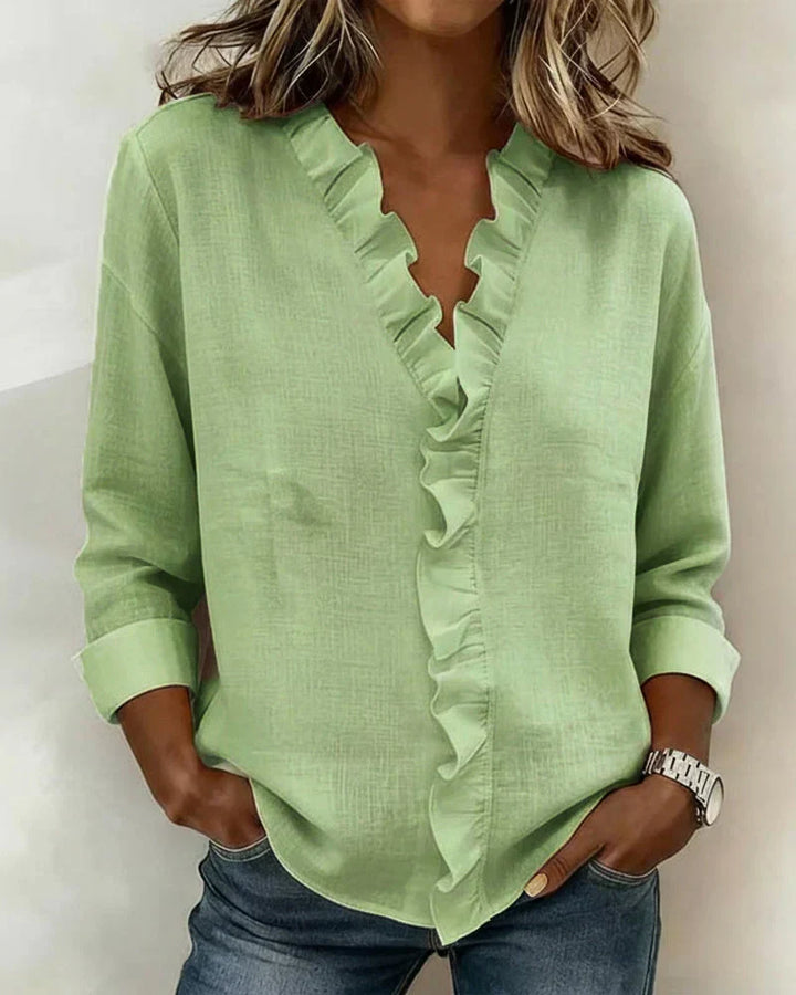 Cayla | Elegant V-hals Rynker Bluse