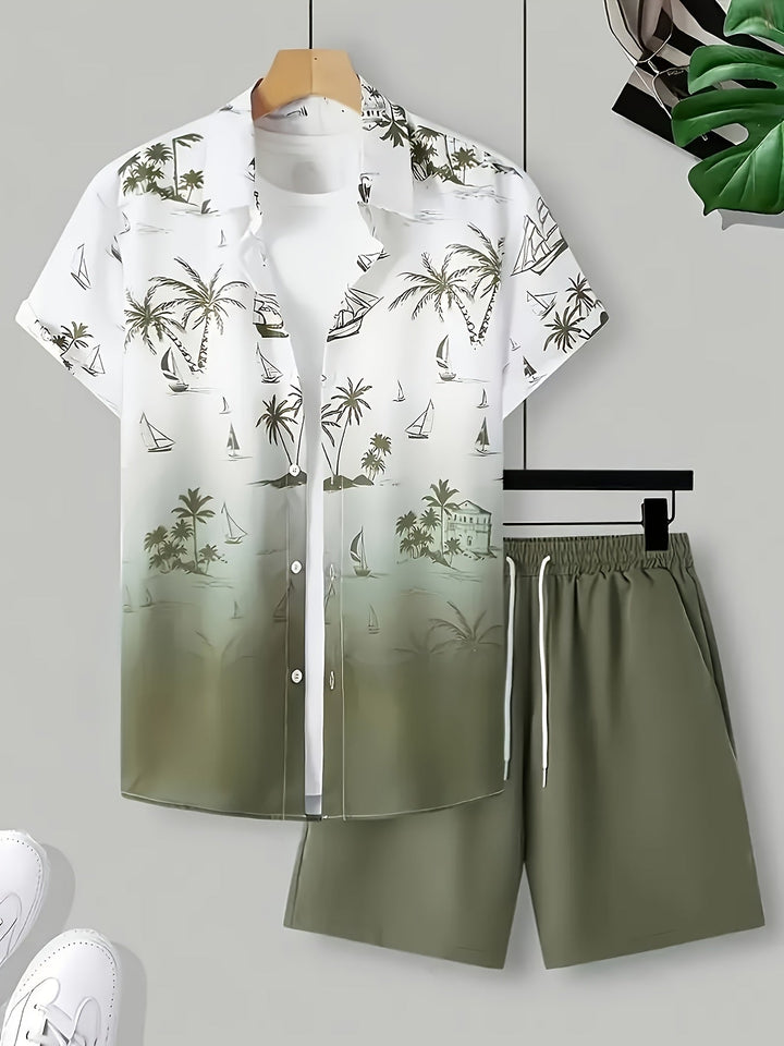 Garrett | Kystprint Skjorte og Shorts Sæt