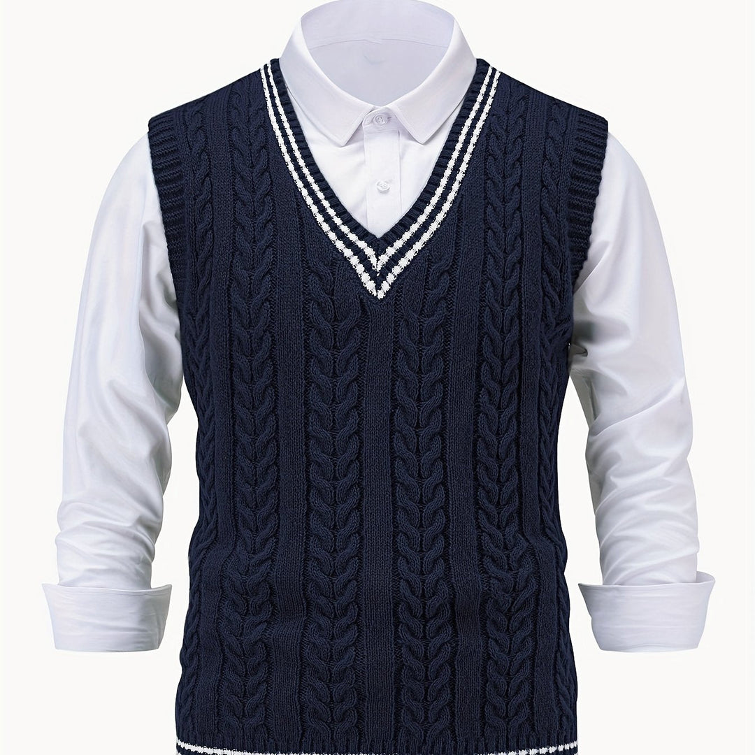 Gideon | Kabelstrikket V-hals Sweater Vest