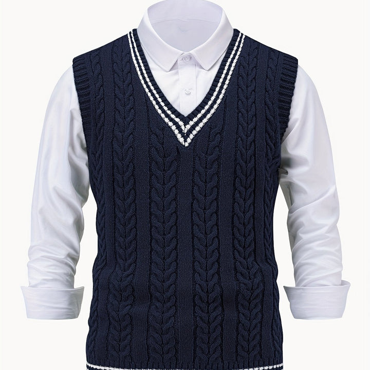 Gideon | Kabelstrikket V-hals Sweater Vest