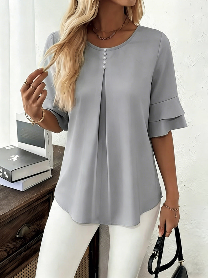 Karen | Bluse med Flared-ærmer og Plisseringer