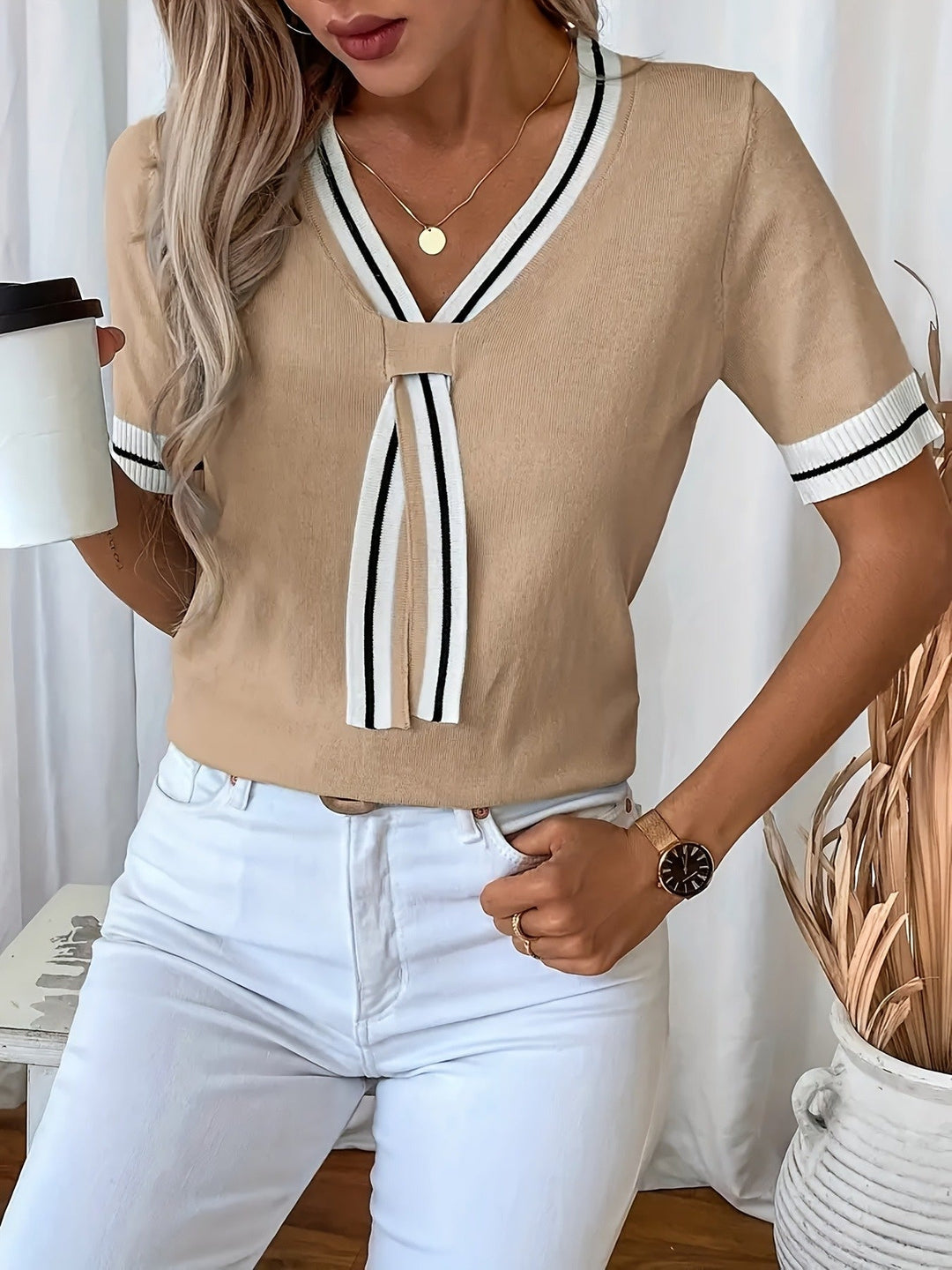 Daphne | V-Hals Kortærmet Pullover