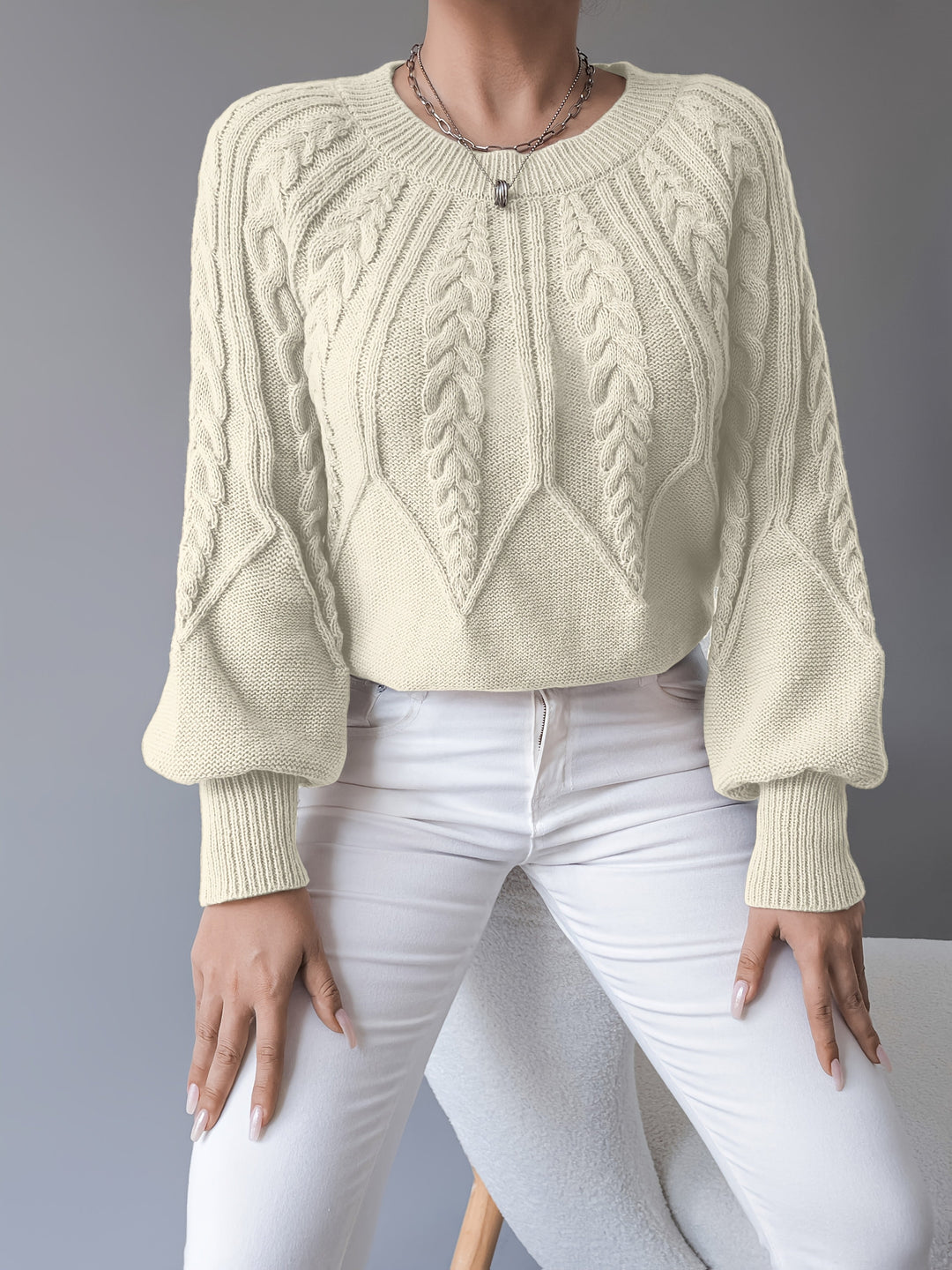 Sabine | Kabelstrikket Lanterneærme Sweater