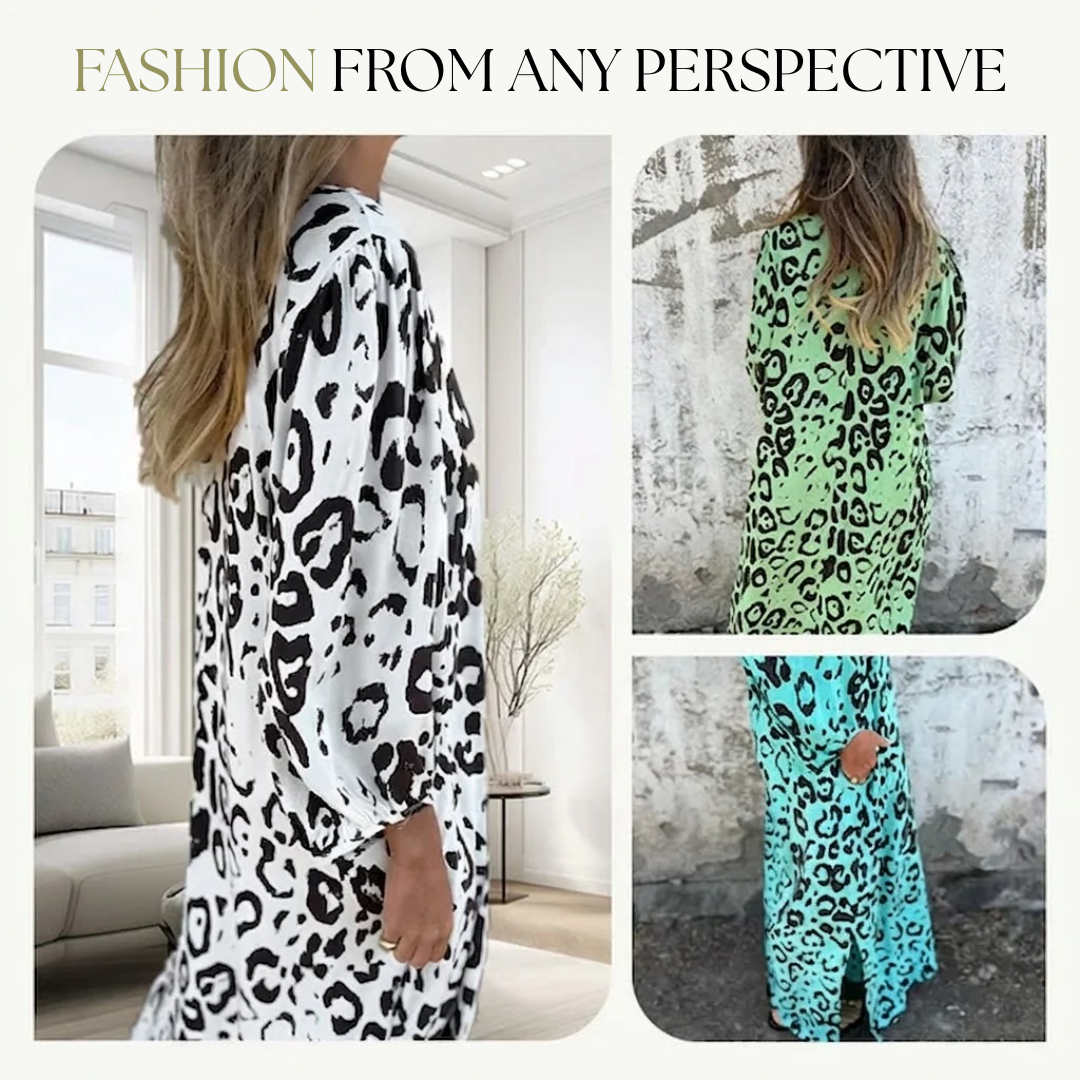 Sharon | Stilfuld Lang V-Hals Leopardkjole