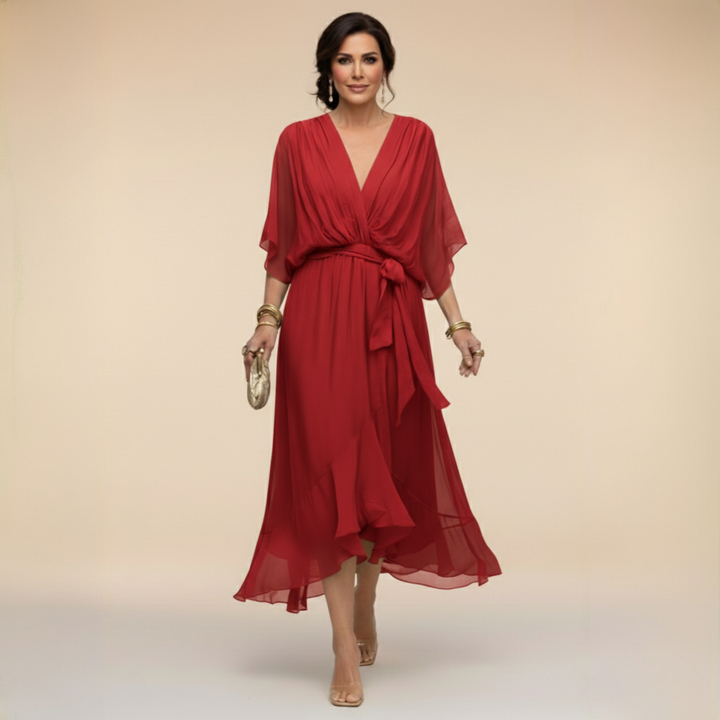 Abigail | Stilfuld Chiffon V-Hals Kjole