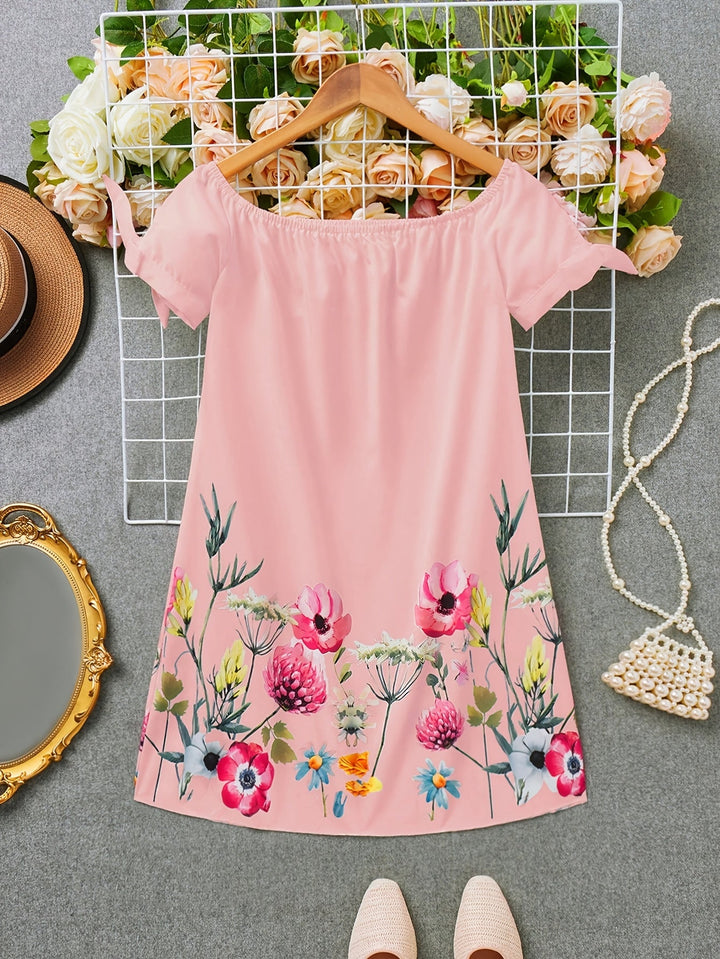 Gemma | Off-Shoulder Blomstret Sløjfekjole