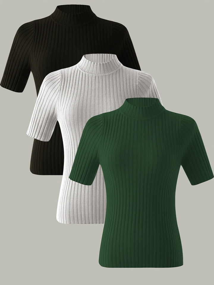 Verity | Ribbede Mock-Neck Top