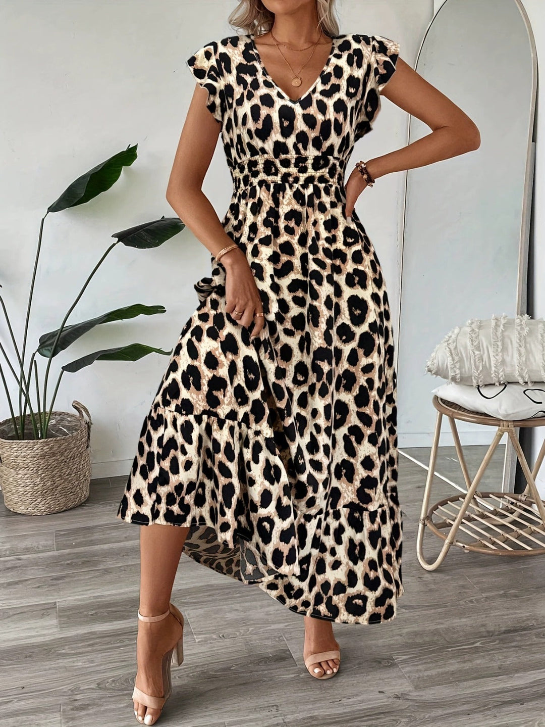 Rosalie | Barok-Print V-Hals Maxi Kjole