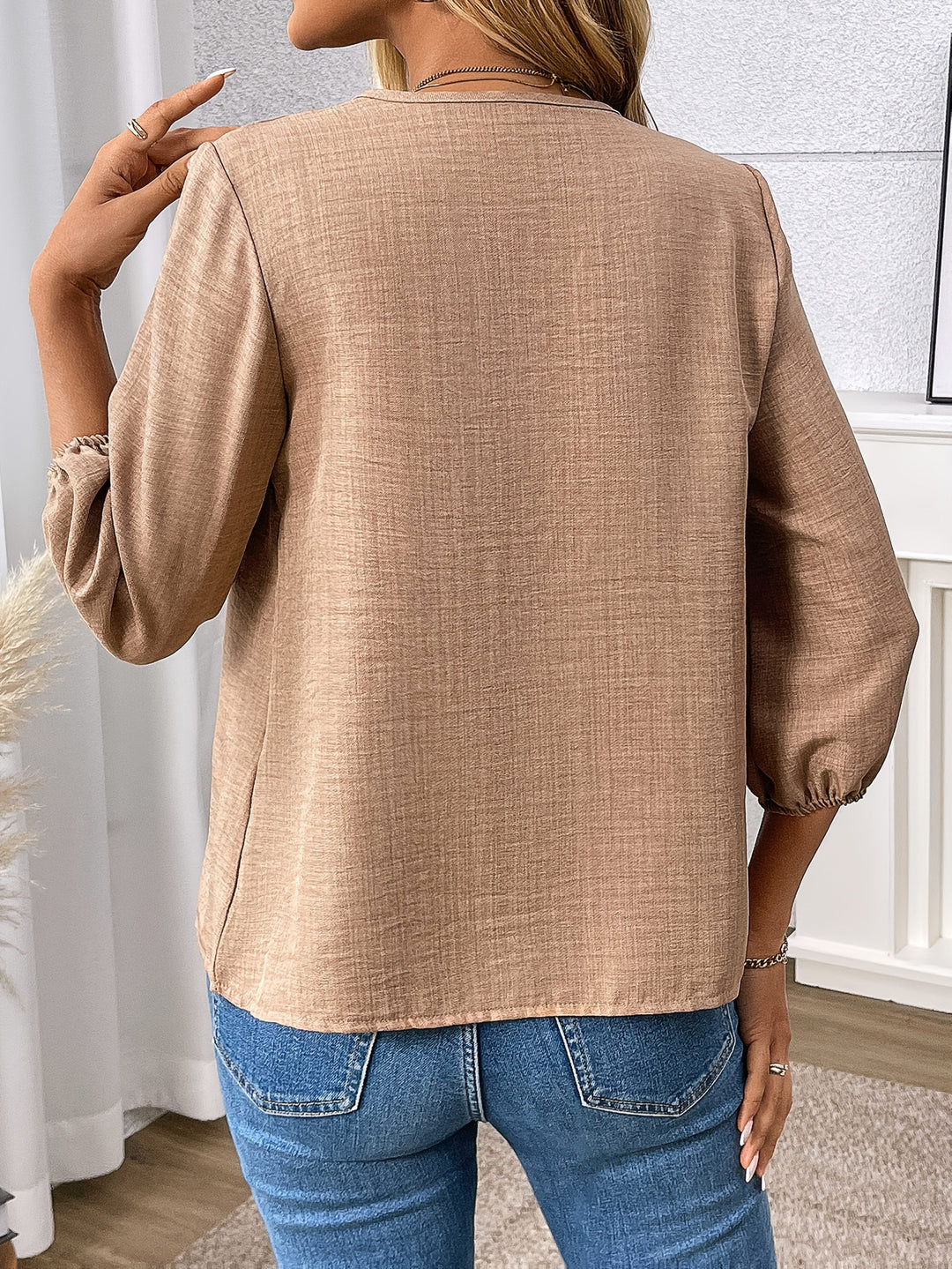 Claudia | Zip-Front V-Hals Bluse