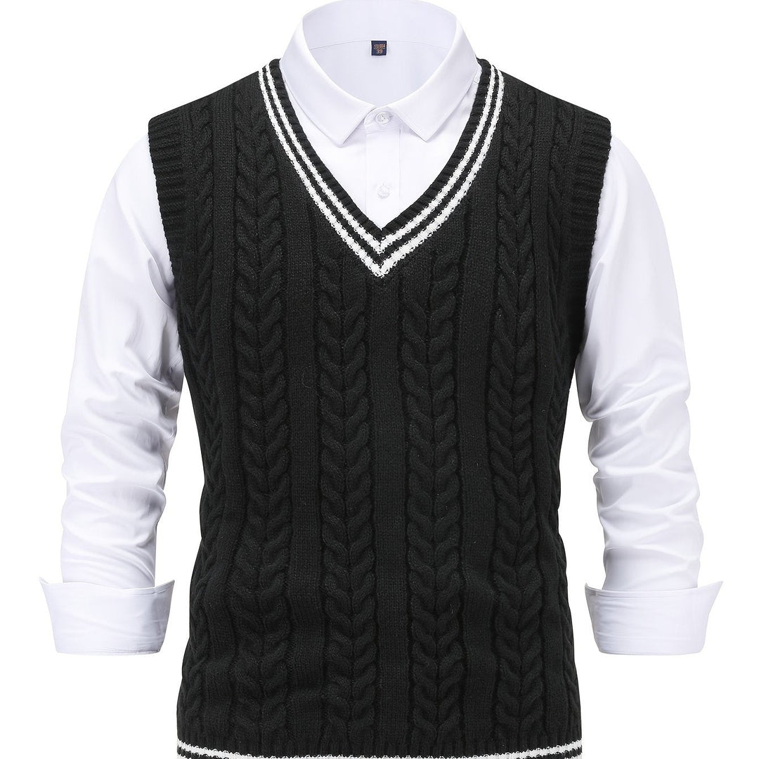 Gideon | Kabelstrikket V-hals Sweater Vest