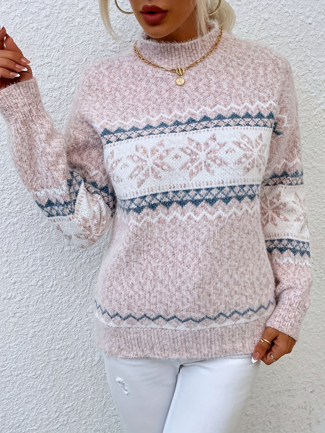 Tamsin | Cozy Snowflake Mock-Neck Sweater