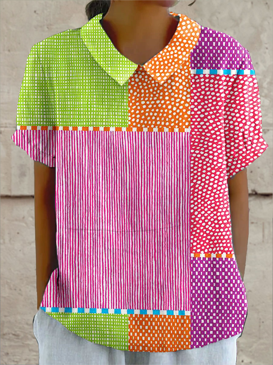 Jessica | Stilig Farverig Patchwork Skjorte