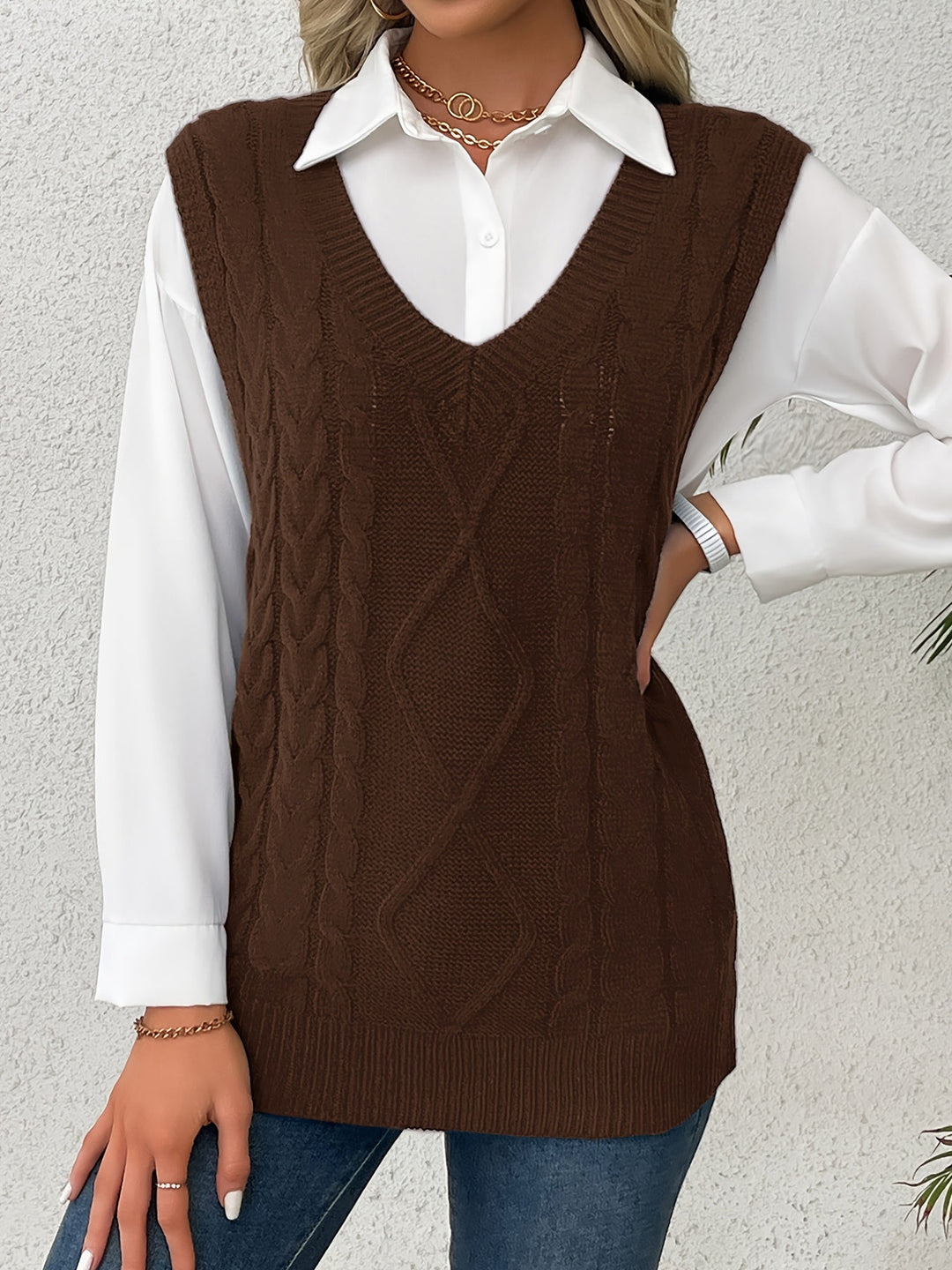 Cora | Cozy Cable-Knit V-Hals Sweater Vest
