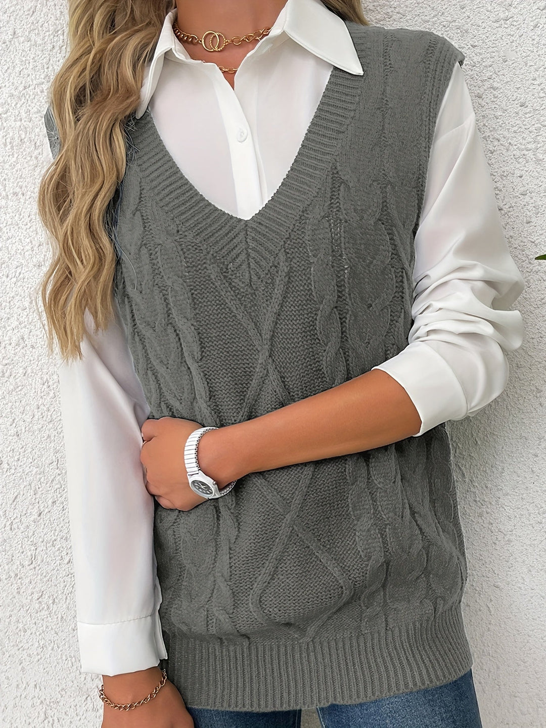 Cora | Cozy Cable-Knit V-Hals Sweater Vest