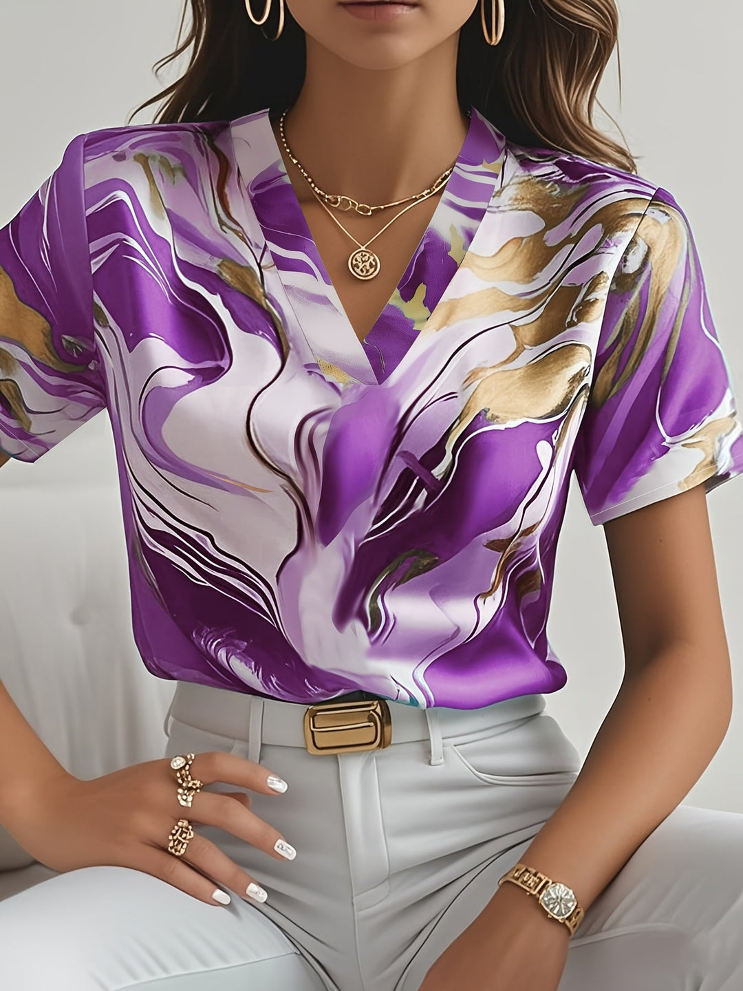 Joanna | Kunstnerisk Swirl-Print Bluse