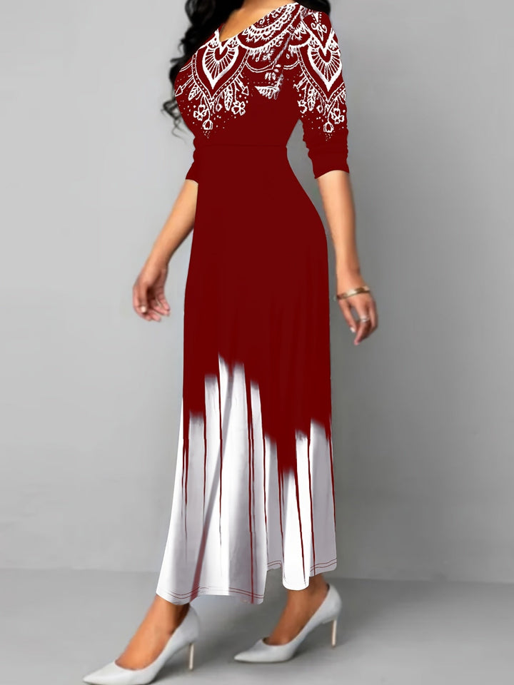 Nadia | Ornate Print Flared Maxi Kjole