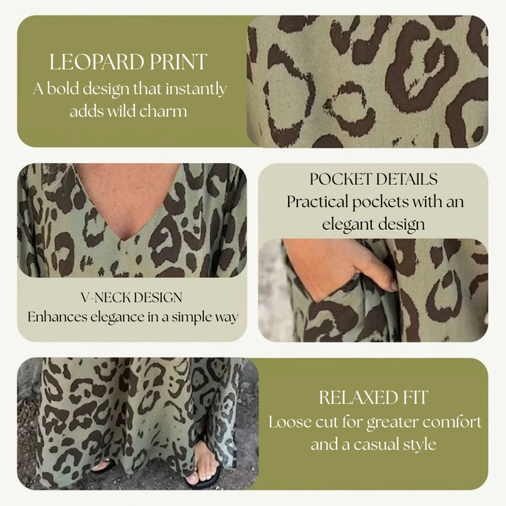 Sharon | Stilfuld Lang V-Hals Leopardkjole