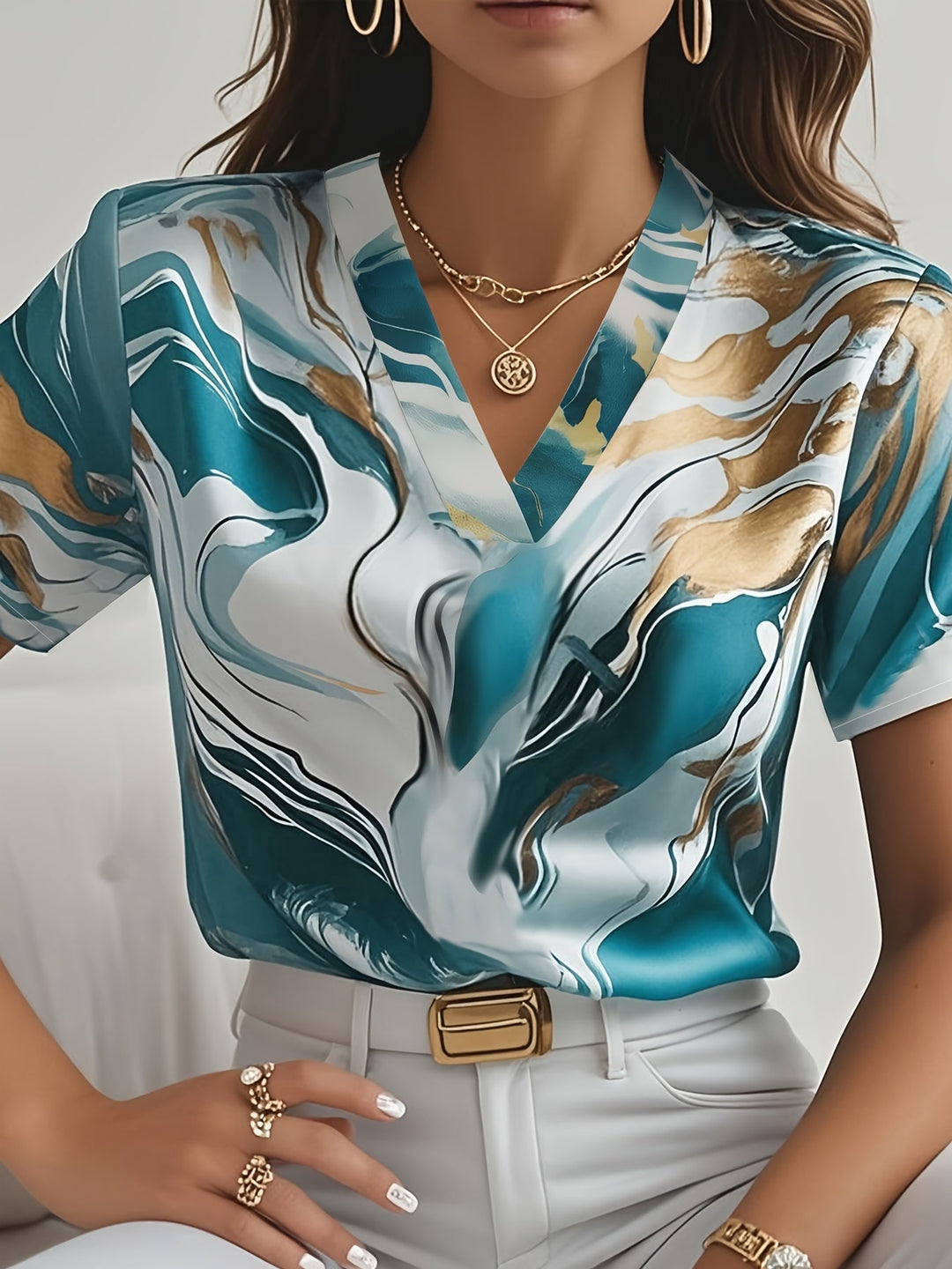 Joanna | Kunstnerisk Swirl-Print Bluse