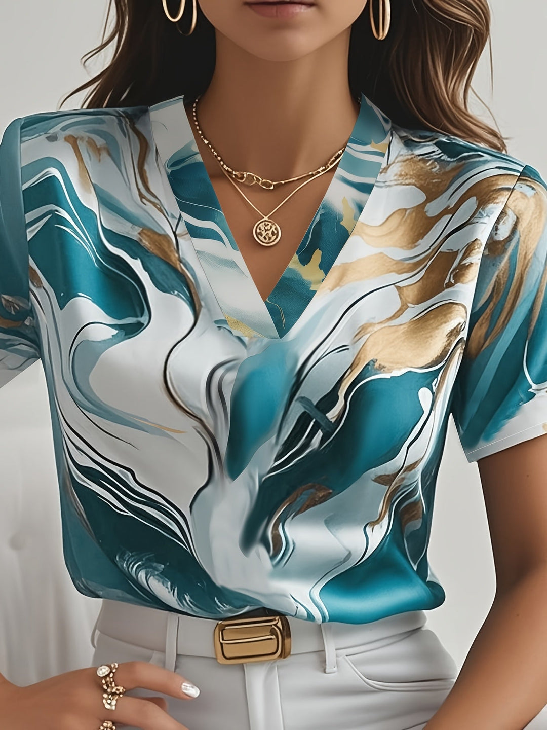 Joanna | Kunstnerisk Swirl-Print Bluse